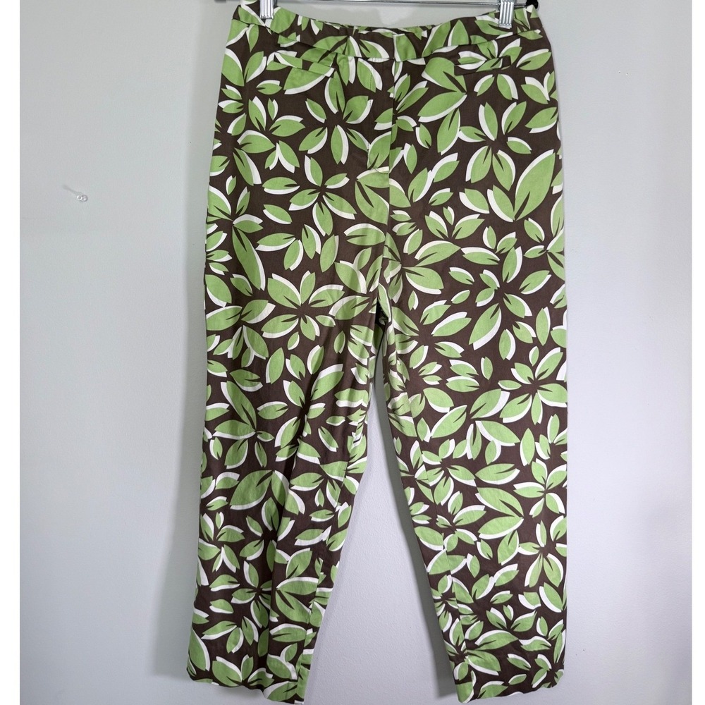 Talbots Womens Size 14 Brown Green Botanical Cotton Stretch Ankle Pants Coastal